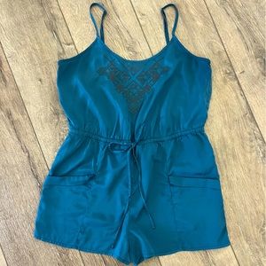 Romper with pockets, drawstring waist, adjustable spaghetti straps
